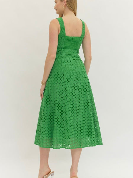 Green Eyelet Midi Dress