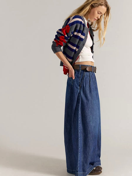 Free People Scout Wide Leg Jeans - Deep Indigo