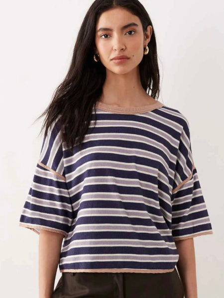 Free People Clean Lines Rugby Tee - Navy Combo