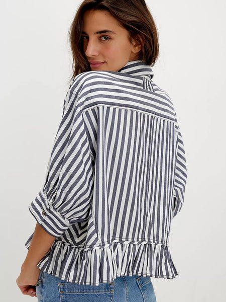 Free People Bailey Stripe Shirt - Nautical Navy Combo
