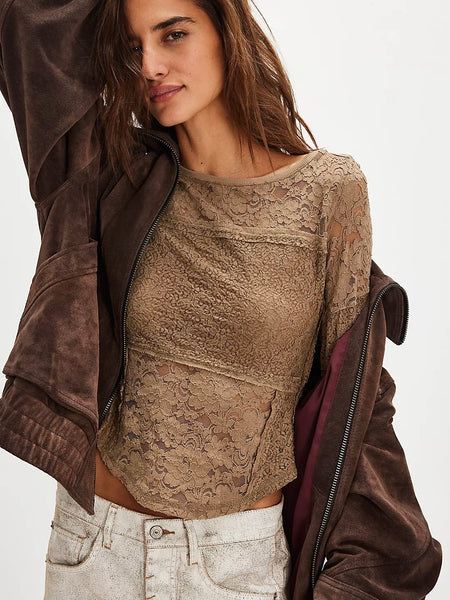 Free People Lace Layering Long Sleeve - Dutch Cocoa