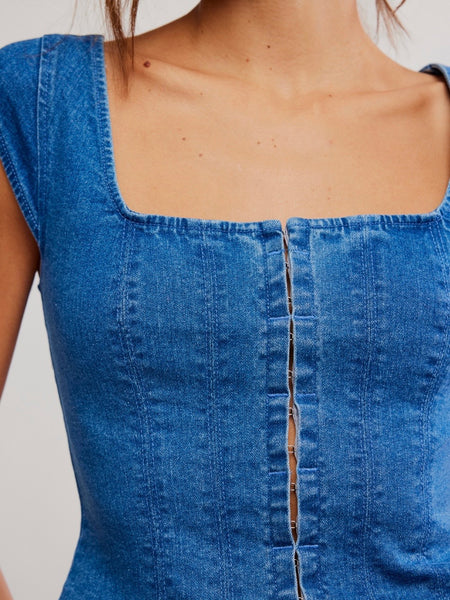 Free People Marilyn Denim Corset - Skylight