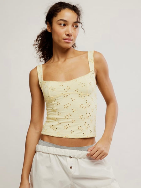 Free People Full Bloom Eyelet Cami - Banana Cream