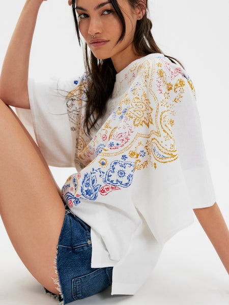 Free People Heirloom Printed Tee - Ivory Combo