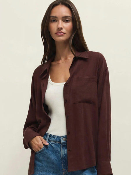 ZSupply Alfie Linen Button Up - Chocolate Cherry
