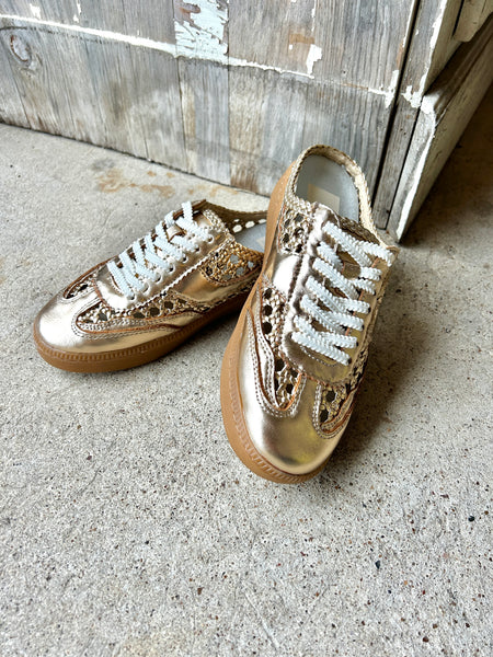 Notice Slide on Sneaker - Gold Woven Stella