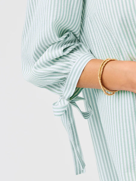 Lainey Dress- Seafoam + White Seersucker