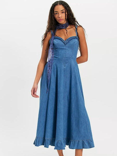 Free People Another Season Denim Midi Dress - Boardwalk Blue