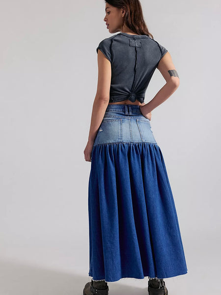 Free People Good Company Mixed Denim Maxi Skirt - Blessed
