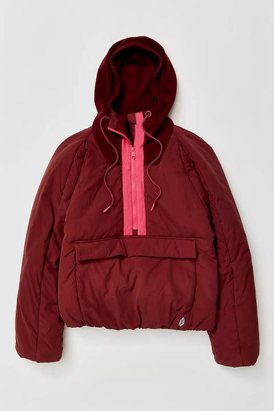 Free People In a Pillow Packable Puffer Pullover- Sour Cherry