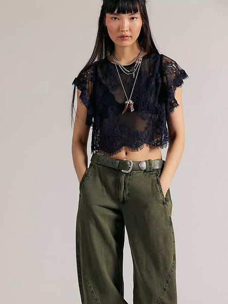 Free People Lunar Ash Lace Top - Black