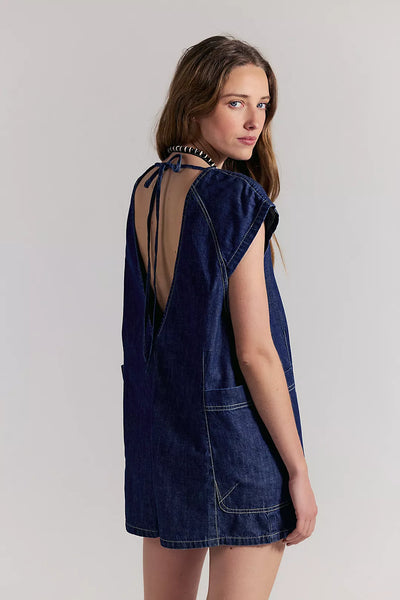 Free People Free Fall Denim Romper - Deep Blue
