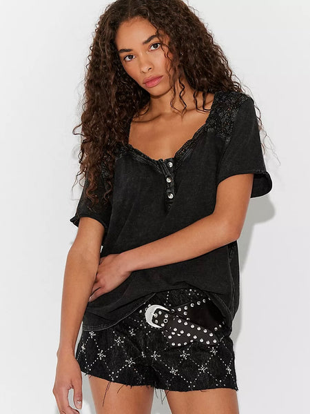 Free People Heirloom Henley - Black