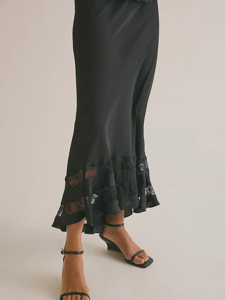 Free People Long Lost Lover Maxi Slip Skirt - Black
