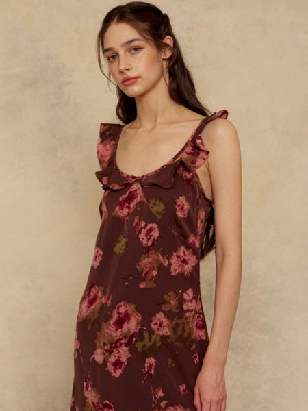 Rosy Mocha Ruffle Slip Dress