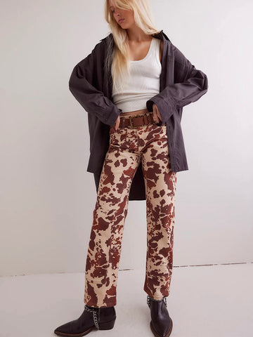 Free People Risk Taker Mid-Rise Printed Jeans