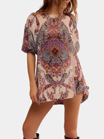 Free People Maye Printed Velvet Tunic - Ivory Combo