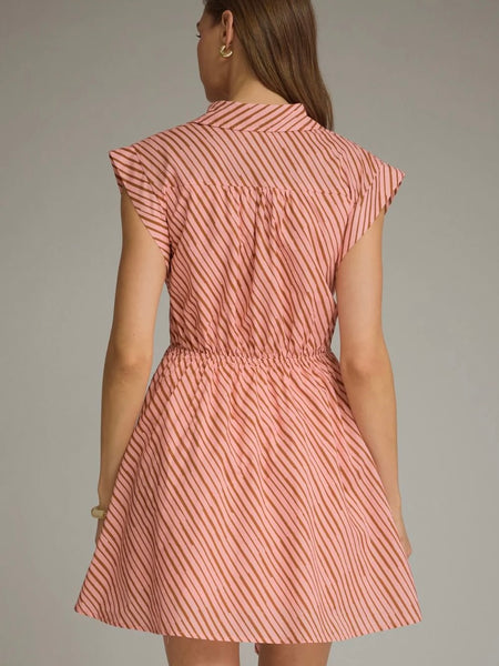 Dynamic Striped Tie Dress - Pink and Brown