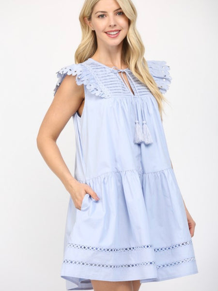 Blue Eyelet Detailed Mini Dress