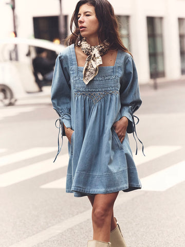 Free People Sonora Denim Mini Dress -Cornflower