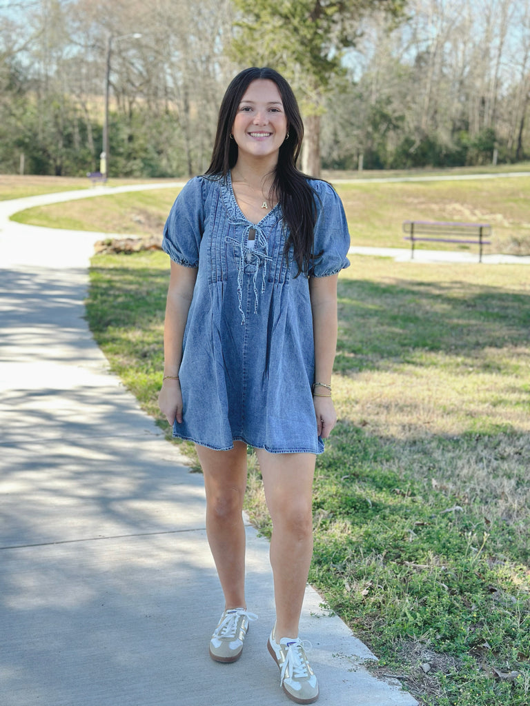 front tie denim dress Short Laine Tie Front Long Dress Light Denim