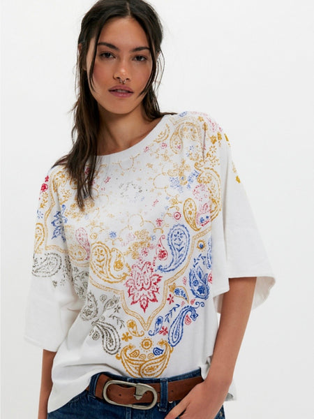 Free People Heirloom Printed Tee - Ivory Combo
