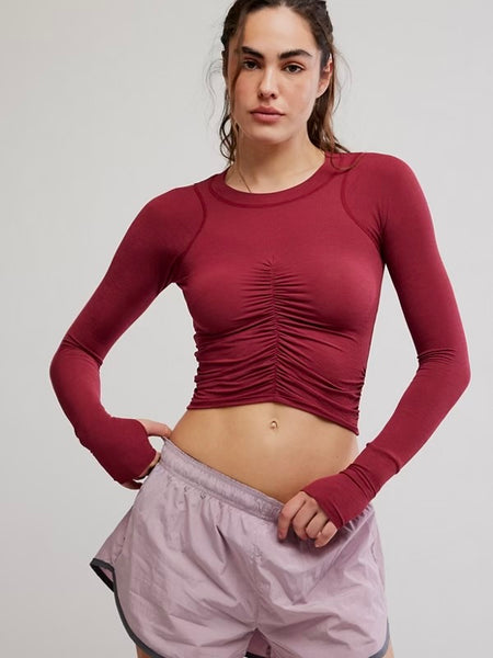 Free People Tempo Ruched Long Sleeve - Brick