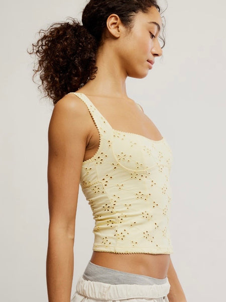 Free People Full Bloom Eyelet Cami - Banana Cream