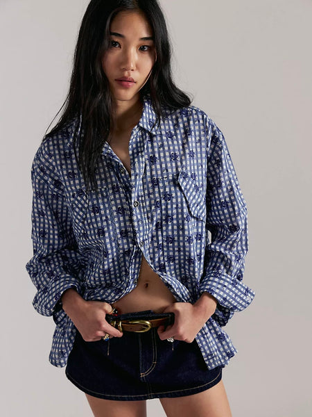 Free People Flower Shirt - Navy Combo
