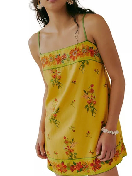 Free People Bali Take Me With You Mini Dress- Yellow