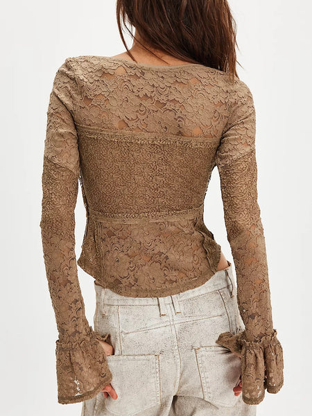 Free People Lace Layering Long Sleeve - Dutch Cocoa