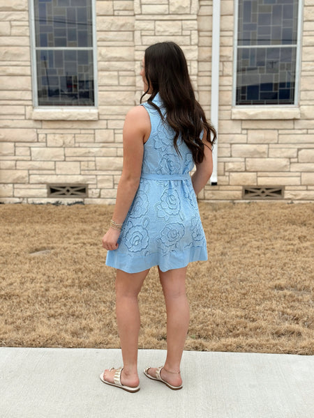 Entro Woven Collared Mini Dress - Blue