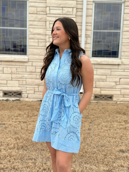 Entro Woven Collared Mini Dress - Blue