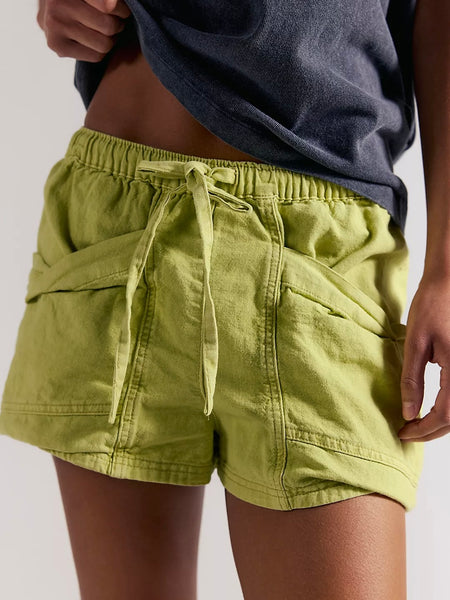 Free People Good Fortune Linen Shorts  - Warm Olives