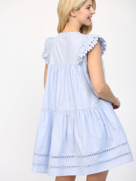 Blue Eyelet Detailed Mini Dress