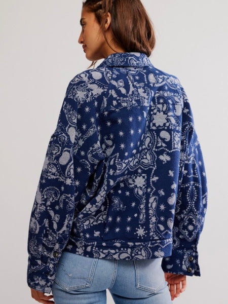 Free People Bandana Jaquard Jacket - Indigo Combo