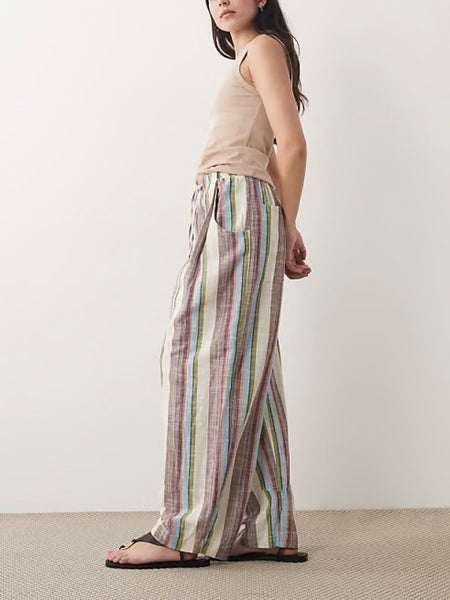 Free People Chambers Laidback Pull on Striped Pants - Ivory Combo