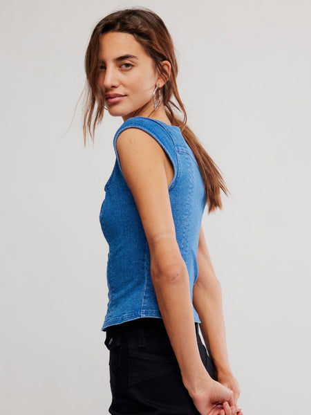 Free People Marilyn Denim Corset - Skylight