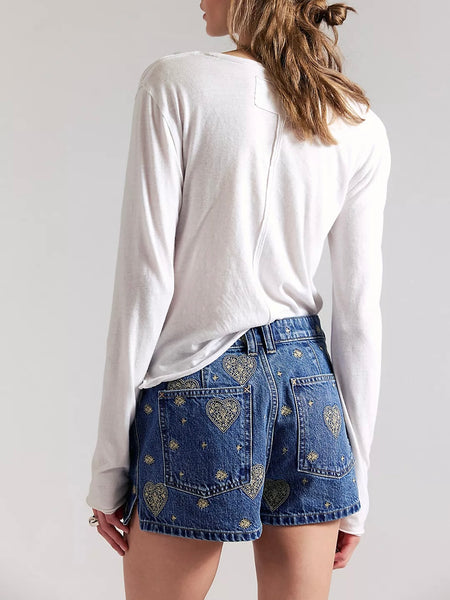 Free People Bettie Embroidered Sailor Shorts - Be Mine