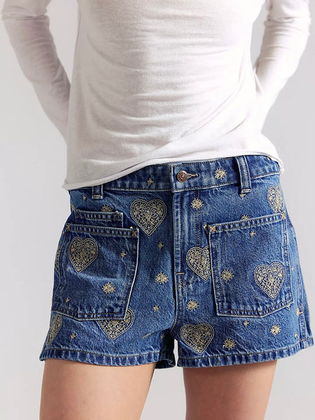 Free People Bettie Embroidered Sailor Shorts - Be Mine