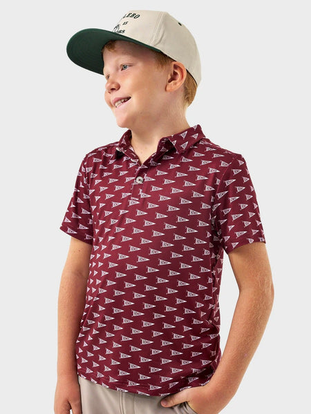 Burlebo Youth Performance Polo - Howdy Pennants - Maroon