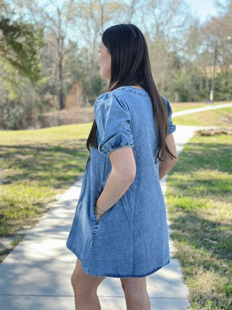 front tie denim dress Tie Front Denim Dress