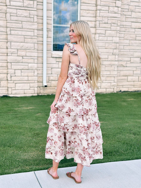 Alex Tiered Floral Dress - Mauve