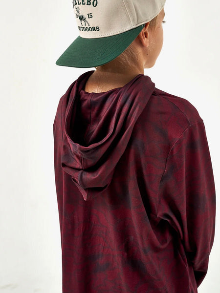 Burlebo Youth Performance Hoodie - Maroon Texas Camo