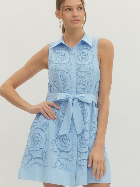 Entro Woven Collared Mini Dress - Blue