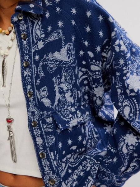 Free People Bandana Jaquard Jacket - Indigo Combo