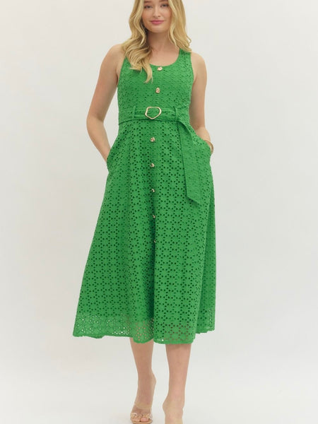 Green Eyelet Midi Dress