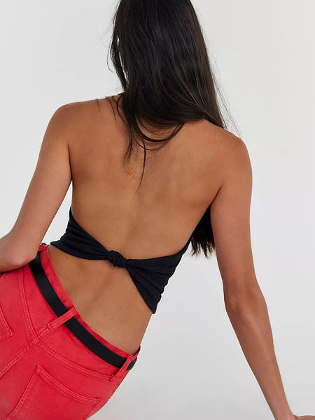 Free People Round Two Pique Low Back- Black