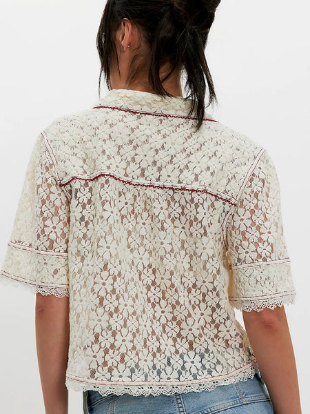 Free People Mannie Lace Button Down - Whisper White