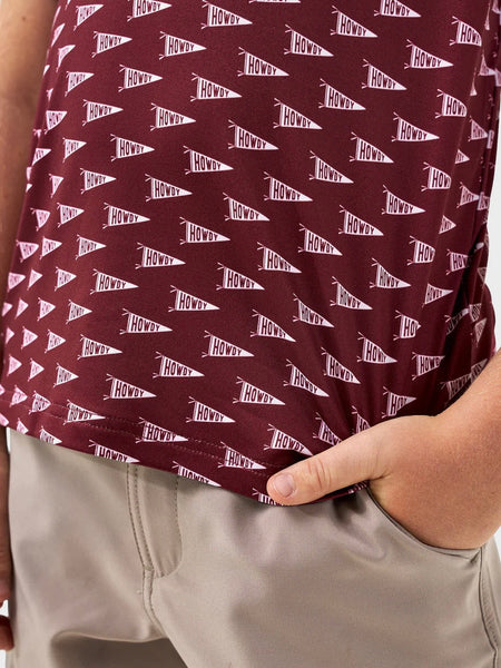 Burlebo Youth Performance Polo - Howdy Pennants - Maroon
